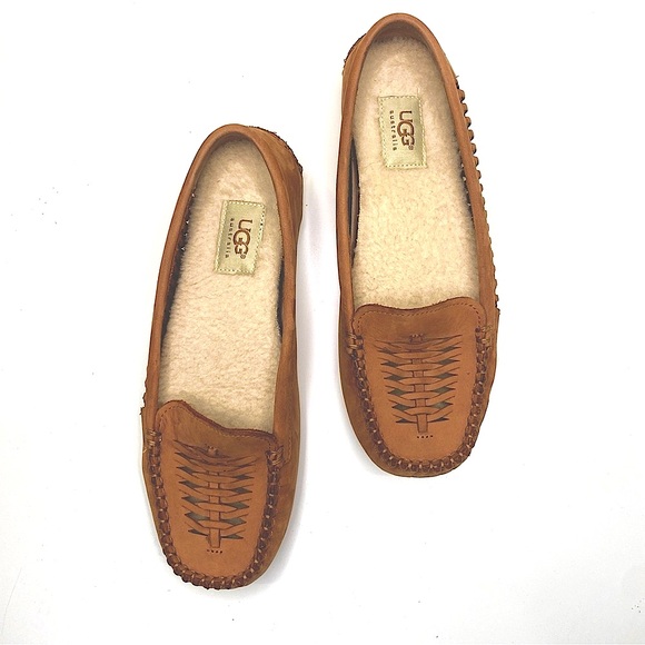 UGG Moccasins Sz 8.5 Clary Twinsole Leather Slip On Loafers Chestnut - Picture 2 of 11